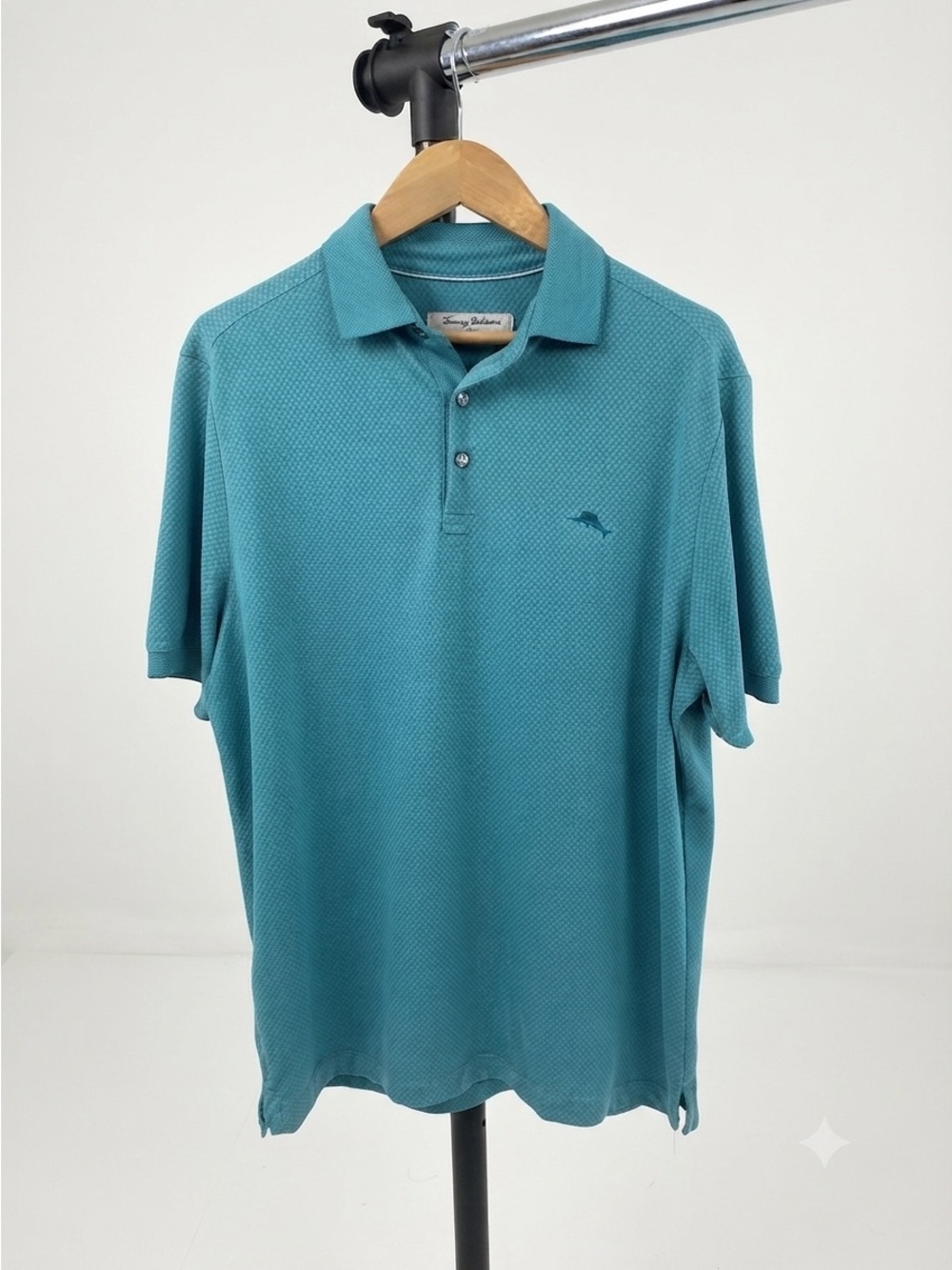 Tommy Bahama Teal Textured IslandZone Short Sleeve Polo small
